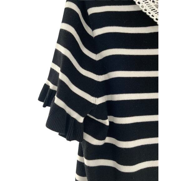 Karl Lagerfeld Top Womens Medium Striped Sweater Lace Neck Ruffle Sleeve Keyhole - Picture 9 of 12